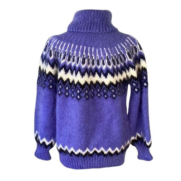 SuperTanya Mohair Icelandic Nordic Pullover Sweater Handmade Blue - Picture 2 of 12